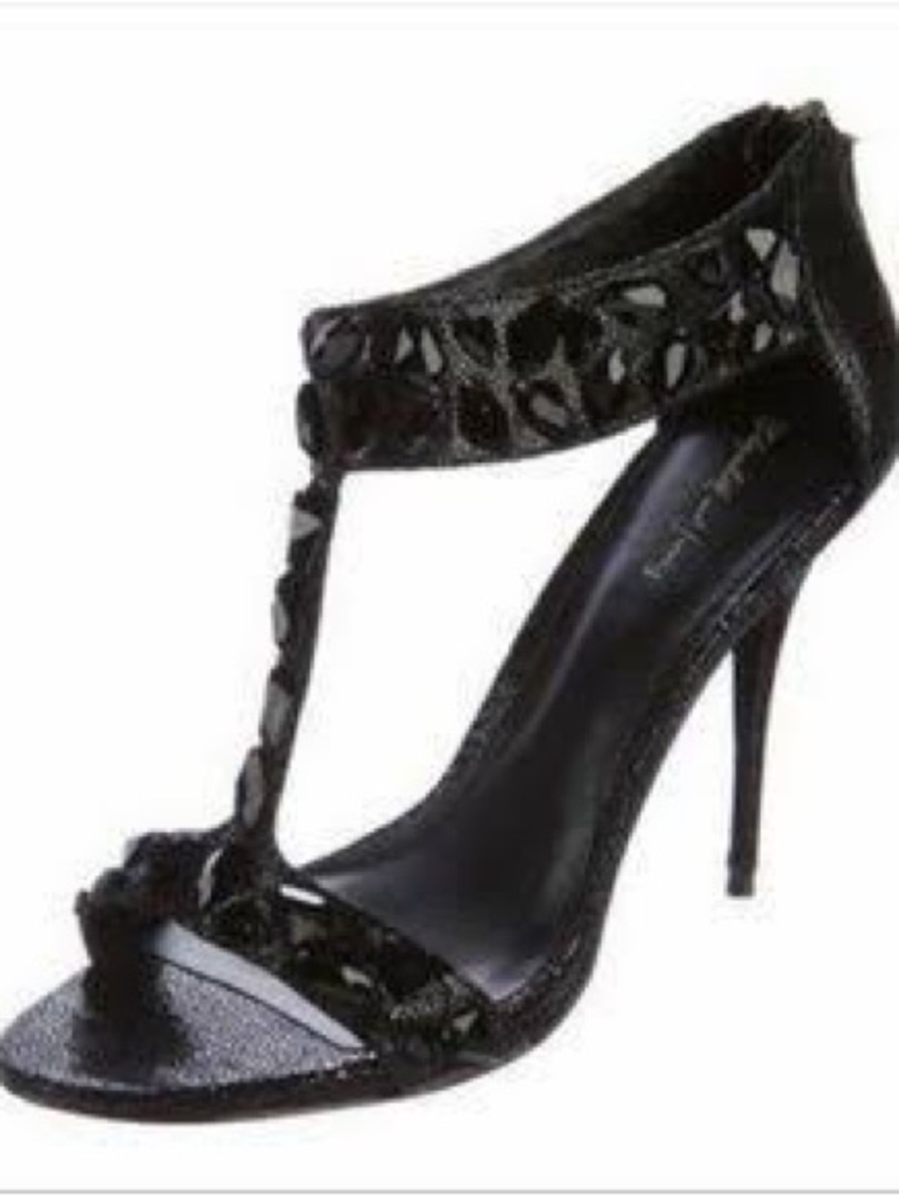 Women’s Elizabeth and James Black Embellished Sandals Heels T-Strap Size 7B